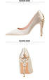 Elegant Crystal-Embellished Silk Pointed Toe Pumps for Women - Luxurious High Heels Perfect for Bridal and Evening Wear, Sexy Dress Shoes with Thin Heels